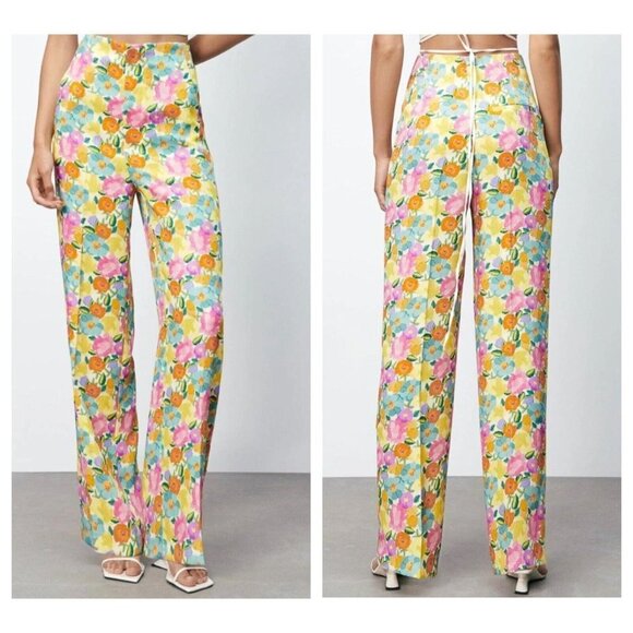 NWT Zara Soft  Colours Ester Floral Wide Leg High Waist Pants S - Picture 1 of 8